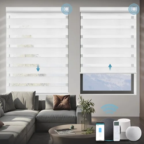 Vista 17 de Persianas motorizadas de cebra, 85 % opacas, automáticas que funcionan con HomeKit, Alexa, Google Home, control remoto, oficina en casa