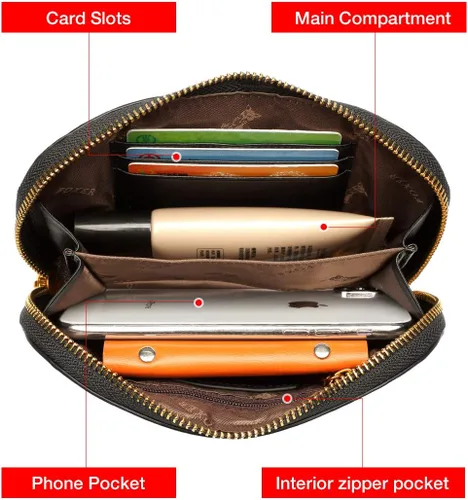 Vista 3 de Carteras de cuero para mujer, cuero genuino RFID bloqueo caja de regalo embalaje