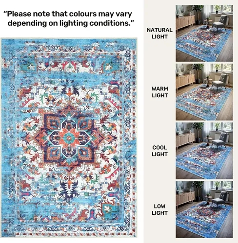 Vista 25 de GLN Rugs Traditional Collection - Alfombra de felpilla lavable a máquina, tradicional lavable, antideslizante, alfombra de felpilla de pelo corto