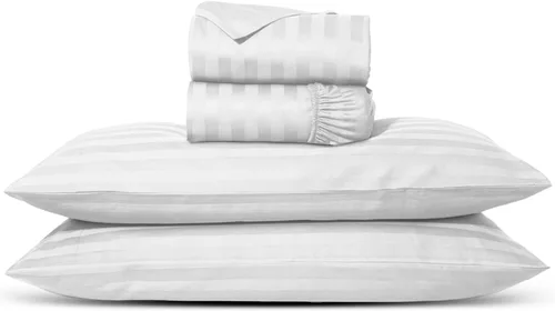 Vista 16 de Carressa Linen Sábanas de alta cantidad de hilos tamaño Queen – Serie 1000 sábanas 100% algodón egipcio tamaño Queen (4 piezas, rubor), tejido Blush