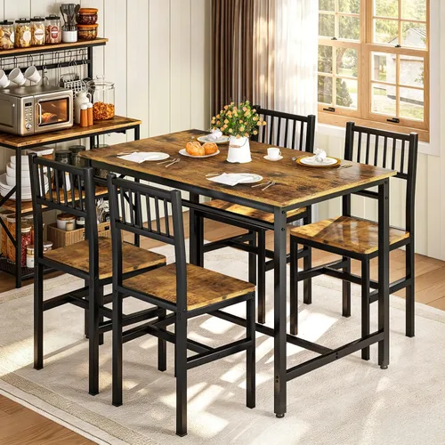 Vista 2 de AWQM Juego de mesa de comedor para 4, mesa industrial con juego de sillas