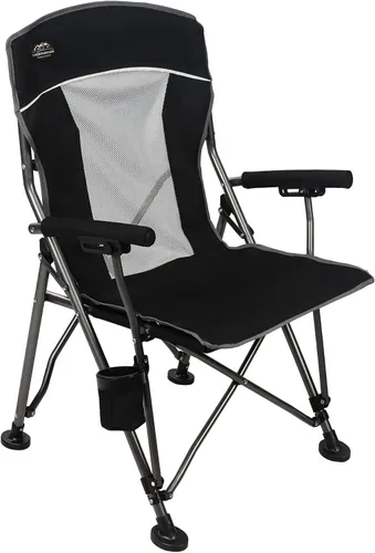Vista 7 de Silla de camping plegable acolchada con reposabrazos duro, soporte para tazas, resistente para adultos, respaldo acolchado, silla de campamento