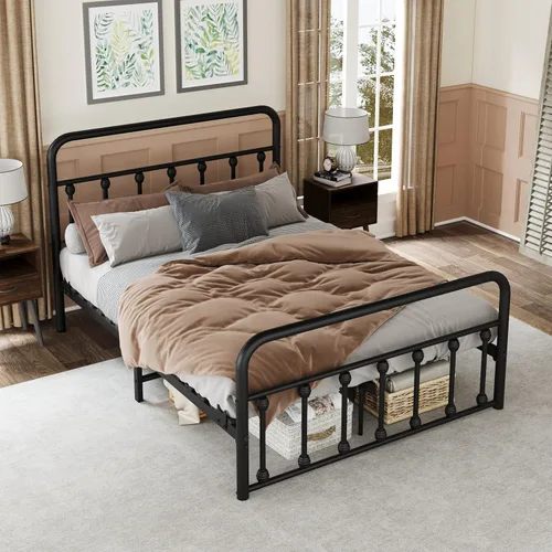 Vista 8 de erosoei Base de cama matrimonial completa de metal con espacio de almacenamiento, base de cama de acero de 74.8 pulgadas con almohadillas