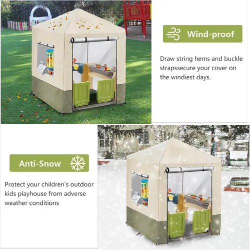 Vista 4 de Funda para casa de juegos para niños al aire libre, cubiertas de casa de juegos resistentes e impermeables de 600D, 142 cm de ancho x 142 cm