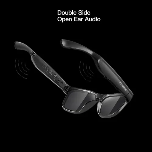 Vista 4 de OhO gafas inteligentes, gafas de sol polarizadas con altavoz Bluetooth, protección UV para atletismo/aire libre y control de voz, unisex (lente gris)