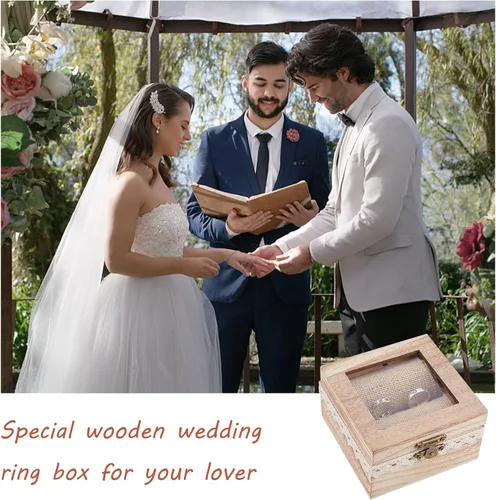 Vista 3 de PH PandaHall Caja de anillos, caja de madera para portadores de anillos, soporte personalizado, organizador de exhibición, cajas de joyería rústicas