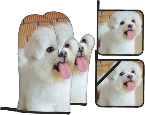 Vista 10 de Cavalier King Charles Spaniel - Juego de 4 manoplas para horno y ollas para perros, resistentes al calor, con capa interior de algodón