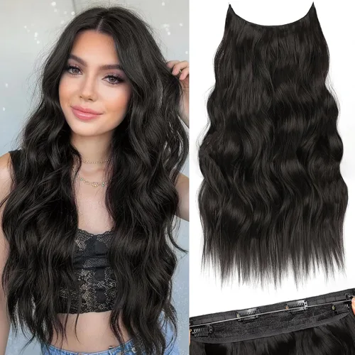 Vista 17 de Extensiones de cabello con hilo invisible, diadema transparente, ajustables, 4 clips fijadores, cabello largo y ondulado de 12 pulgadas, balayage