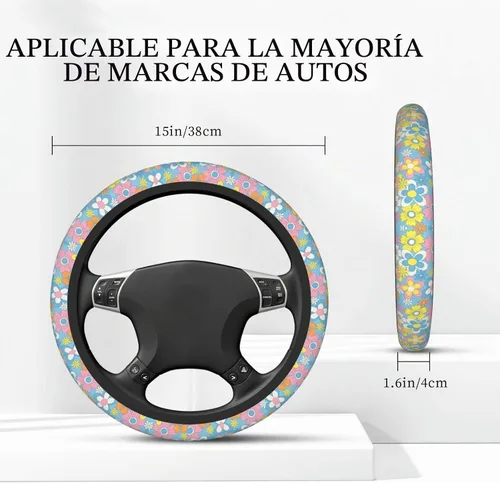 Vista 5 de Funda universal para volante de flores retro de 15 pulgadas, accesorios de automóvil, protector para mujeres y hombres