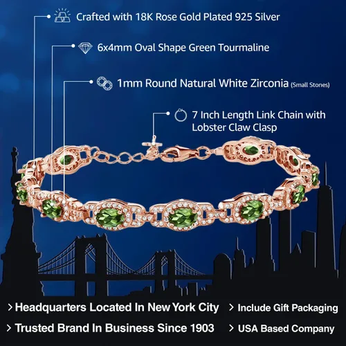Vista 13 de Gem Stone King 18K Rose Gold Plated Silver Oval Gemstone Birthstone Tennis Bracelet For Women Oval 6X4MM 7 Inch With 1 Inch Extender Fine