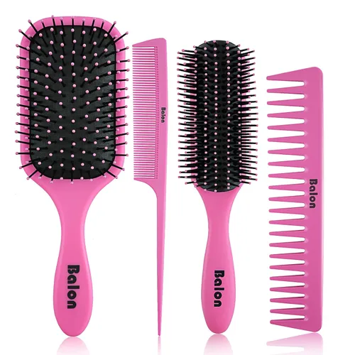 Vista 10 de Cepillo de pelo Balon para mujeres y hombres, juego de cepillo de paleta de 4 piezas, cepillo desenredante, peine para cabello largo, grueso, fino
