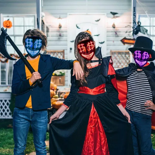 Vista 7 de Máscara LED de Halloween máscara de Purga con luz LED para adultos y niños máscara de disfraz de Purga aterradora para Halloween y cosplay