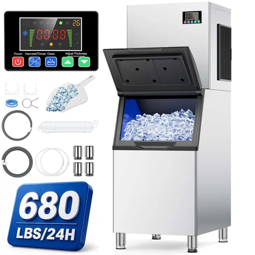 Vista 15 de Commercial Ice Maker Machine, 600LBS/24H with 400LBS Storage Bin Classic Silver