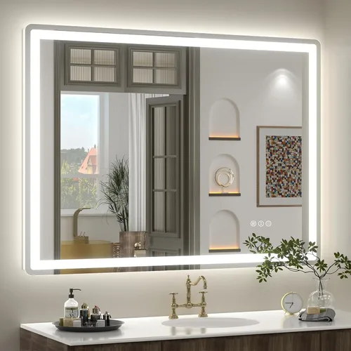 Vista 18 de SMIROR Espejo de baño LED con luces de 22" x 30", espejo de tocador rectangular redondeado iluminado para pared, iluminado frontal y retroiluminado