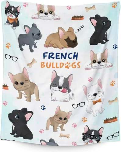 Vista 13 de Regalos de bulldog francés para niños, 30 x 40 pulgadas, mantas de bulldog francés tamaño regazo, mantas suaves y peludas con temática de perros