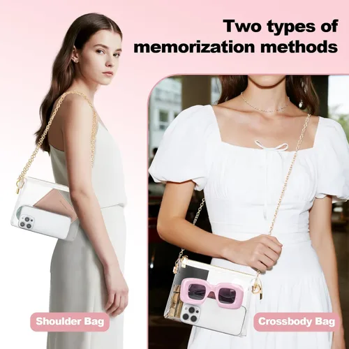Vista 4 de Bolso transparente para mujer, aprobado para estadios, con cremalleras, para conciertos, eventos deportivos, festivales (blanco)