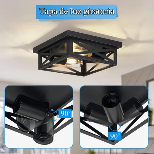 Vista 5 de SKEJAO Lámpara de techo de montaje empotrado negra, 2 luces cuadradas para pasillo, montaje de techo para granja, cocina, pasillo, dormitorio