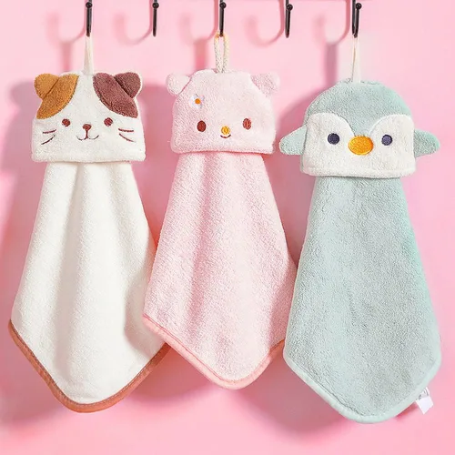 Vista 8 de PRATIQUE Paquete de 3 toallas de mano con diseño de gato, toallas de baño con lazo para colgar, toalla de mano para niños, animales, toalla de mano