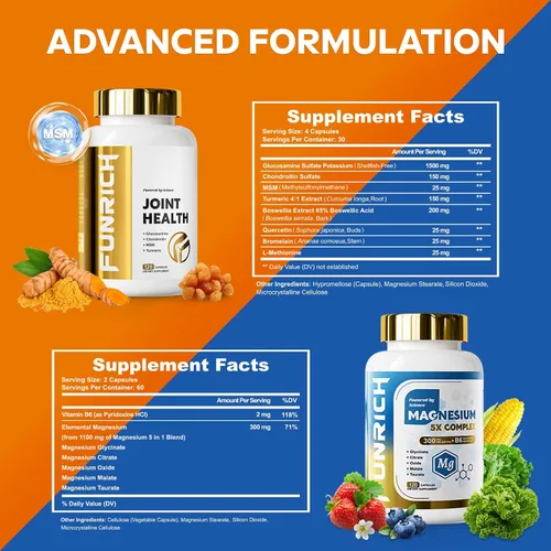 Vista 5 de Conjunto de suplementos de glucosamina condroitina MSM y complejo de magnesio, 2 botellas individuales Complejo de glucosamina y complejo