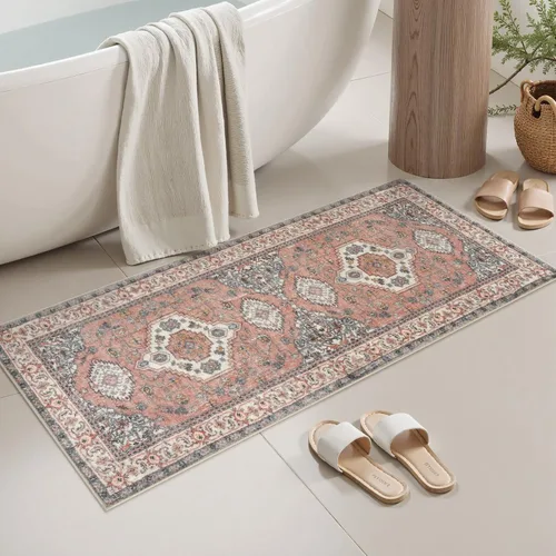 Vista 10 de Alfombras de Baño Bohemias Azules Seavish, Tapete de Baño Absorbente Vintage Desgastado de 18x26 Pulgadas, Alfombra de Baño Pequeña Antideslizante