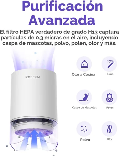 Vista 2 de Rosekm Purificador de aire pequeño para el dormitorio del hogar, mini purificador de aire de escritorio personal, purificador de aire HEPA