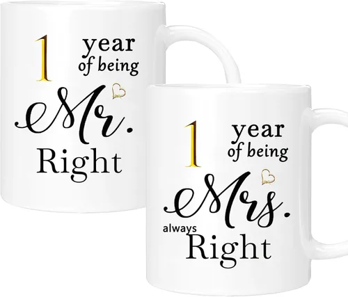 Vista 43 de Juego de 2 tazas de café para el 10º aniversario, regalos de boda para parejas, padres, hombres, mujeres, marido, esposa, él, ella, caja de regalo