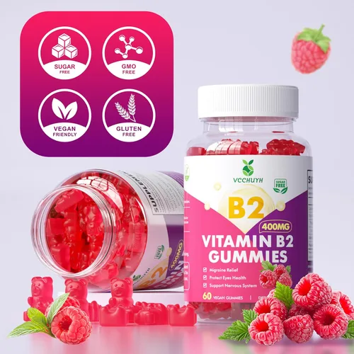 Vista 6 de Gomitas de vitamina B2 para niños y adultos, VIT B2 Riboflavina 400 mg Suplemento con magnesio para aliviar la migraña y apoyar el sistema nervioso