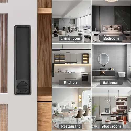 Vista 8 de Juego de herrajes para cerradura de puerta de bolsillo, manija de privacidad con tirador oculto y pestillo empotrado, apto para puertas de madera