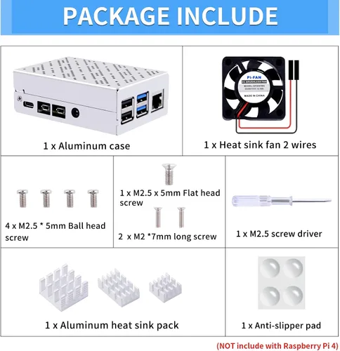 Vista 8 de GeeekPi Funda para Raspberry Pi 4, carcasa de aluminio con ventilador de refrigeración y disipadores de calor para Raspberry Pi 4 Modelo B