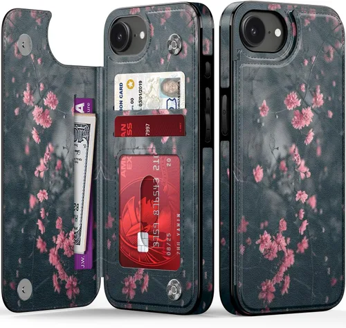 Vista 60 de FUNMIKO Funda tipo cartera para iPhone 13 con tarjetero, bloqueo RFID, protección de grado militar y obras de arte impresas con rayos UV, cierre
