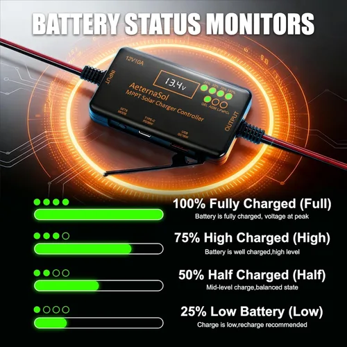 Vista 6 de Controlador de carga solar MPPT 12V 10A para baterías LiFePO4, AGM y gel
