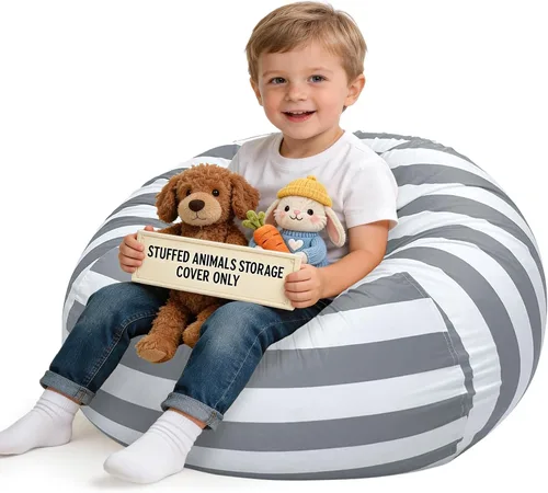 Vista 31 de Lukeight - Puf de almacenamiento de animales de peluche para niños, funda para puf de dinosaurio con cremallera para organizar la habitación