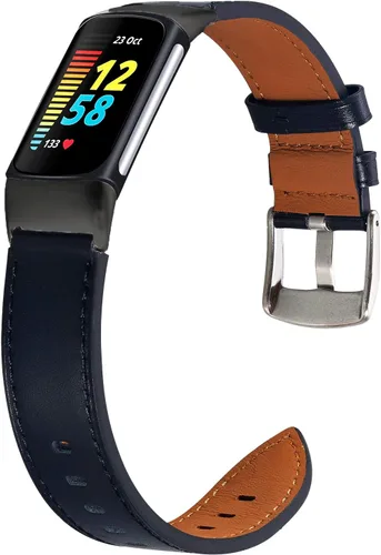 Vista 2 de Leather Bands Compatible with Fitbit Charge 5,Replacement Genuine Leather Straps for Women Men,Soft Leather Adjustable Watch Band Replacement