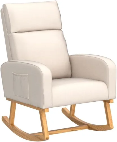 Vista 5 de Mecedora para guardería, sillas de acento modernas tapizadas de lino para enfermería, sillón acolchado para sala de estar interior, dormitorio, beige