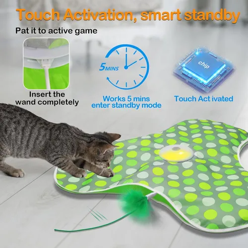 Vista 10 de umosis Juguetes interactivos para gatos recargables, moviendo plumas ocultas, chirriante de ratón real, juguete activado por tacto, juguetes