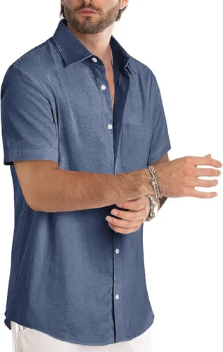Vista 163 de JMIERR Camisas de vestir a rayas con botones y manga corta para hombre