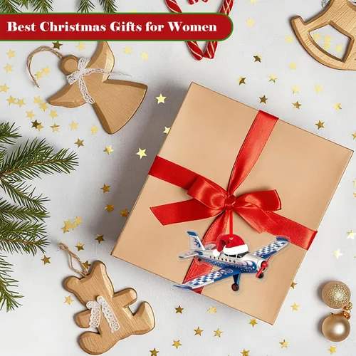 Vista 4 de FLYAB Adornos Personalizados de Avión de Navidad Acrílicos Adorno Colgante para Árbol de Navidad Adornos 2D de Transporte con Sombrero de Papá Noel