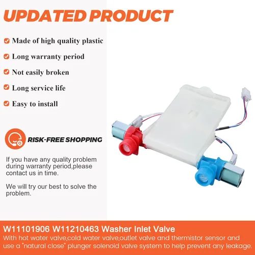 Vista 4 de UPGRADE W11101906 W11210463 - Válvula de entrada de agua para lavadora Whirlpool Amana Maytag, para W10701461 W10869803 W10883458 W11038696
