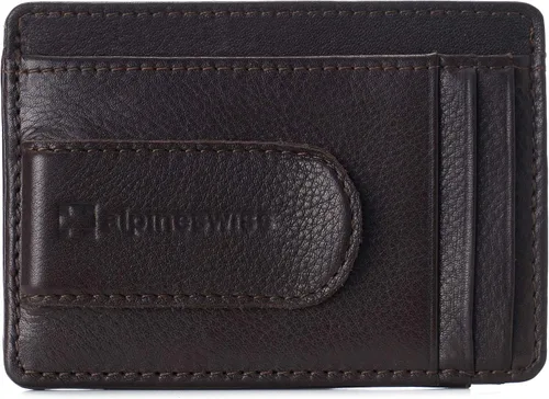 Vista 6 de Alpine Swiss Cartera de cuero con clip de dinero RFID Dermot para hombre viene en una caja de regalo