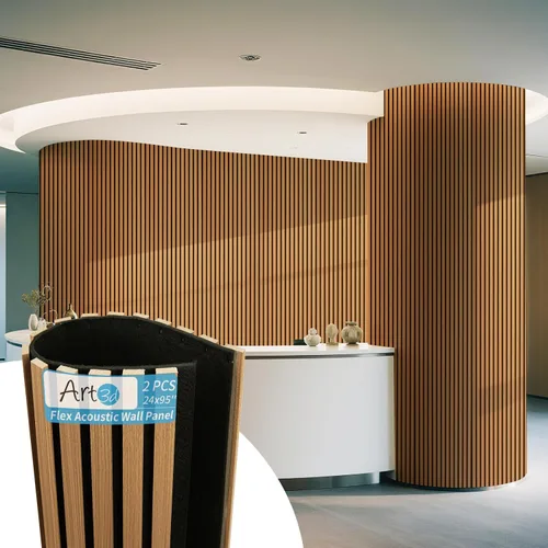 Vista 13 de Art3d Paquete de 1 panel de pared de listones de madera acústica con diseño plano enrollable, paneles absorbentes de sonido de 95.3 x 23.8 pulgadas