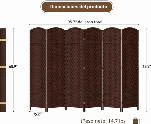 Vista 7 de Duraspace Divisor de habitación de 6 paneles de 6 pies de alto, fibra de tejido independiente, doble bisagra, pantalla plegable extra ancha
