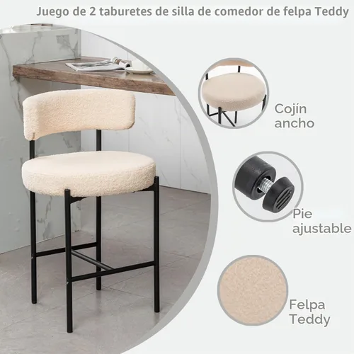 Vista 3 de Canxkun Taburetes de Bar Boucle Juego de 2, 24" Taburetes de Mostrador Modernos con Respaldos, Taburetes de Bar Tapizados para Isla de Cocina, Bar