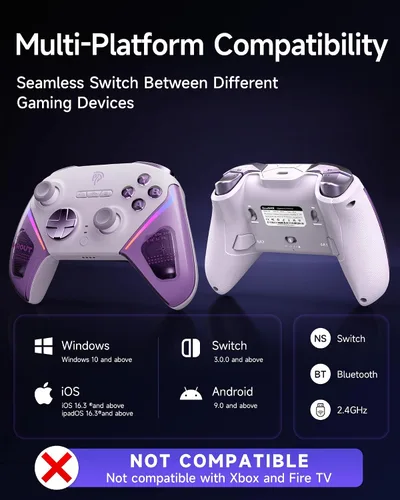 Vista 8 de EasySMX D10 PC Controller - Elite Wireless Bluetooth Pro Controller with TMR Joystick, Dual-Mode Triggers & Full Mechanical Buttons, 1000Hz Polling