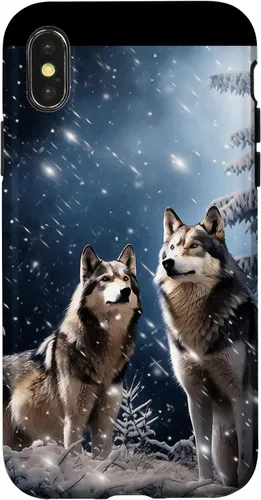 Vista 5 de Wolves Christmas Wolf Snowy Winter Forest Snowflakes Case para iPhone 16