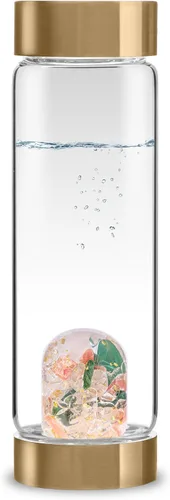 Vista 19 de VitaJuwel ViA AMERICAN DREAM Botella de agua de cristal con oro de 24k · Jaspe rojo · Ópalo blanco · Lapislázuli azul · Cuarzo transparente