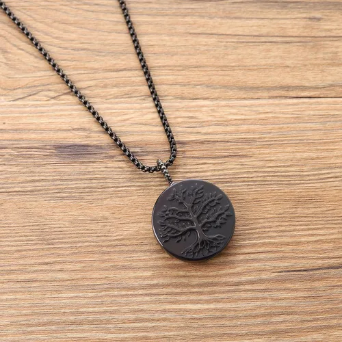 Vista 4 de COAI Collar de árbol de la vida con piedra negra de obsidiana
