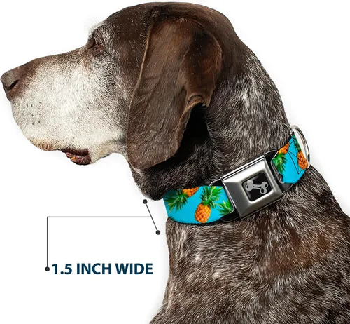 Vista 7 de Collar de perro hebilla de cinturón de seguridad Piñas vívidas dispersas azul 13 a 18 pulgadas 1.5 pulgadas de ancho