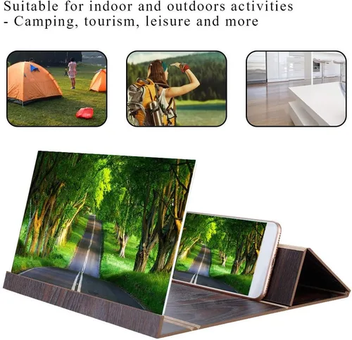Vista 6 de flexman Lupa de pantalla de 12 pulgadas para smartphone, ampliadora de pantalla de protección ocular de madera, soporte plegable ligero para Marrón
