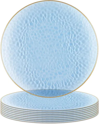 Vista 64 de PARTY BARGAINS Placas de carga de 13 pulgadas, paquete de 4, borde dorado transparente, cargadores desechables resistentes para comedor elegante Un