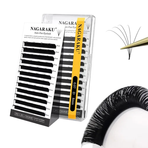 Vista 79 de NAGARAKU Easy Fan - Extensiones de pestañas prefabricadas en abanico de 3 capas, pestañas autoflorecientes de mega volumen, pestañas automáticas